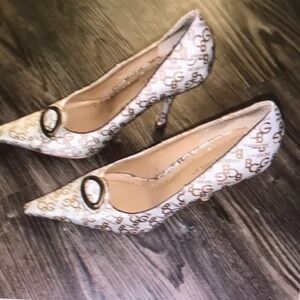 BCBGirls White and Brown Logo Heels